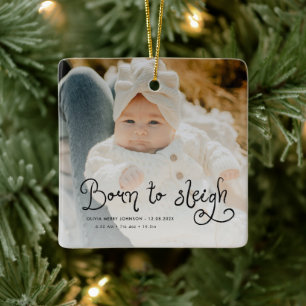 Geboren om babyfoto Geboorte Stats Kerstmis te sle Keramisch Ornament