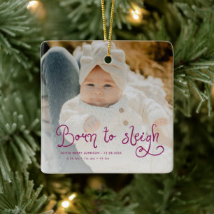 Geboren om babyfoto Geboorte Stats Kerstmis te sle Keramisch Ornament