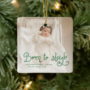 Geboren om babyfoto Geboorte Stats Kerstmis te sle Keramisch Ornament