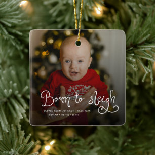 Geboren om babyfoto Geboorte Stats Kerstmis te sle Keramisch Ornament