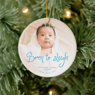 Geboren om babyfoto Geboorte Stats Kerstmis te sle Keramisch Ornament