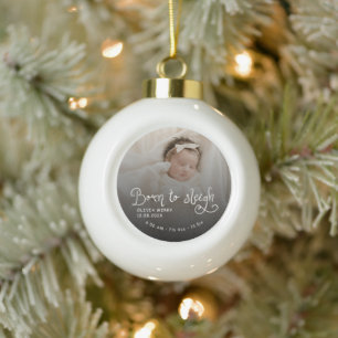Geboren om babyfoto Geboorte Stats Kerstmis te sle Keramische Bal Ornament