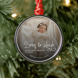 Geboren om babyfoto Geboorte Stats Kerstmis te sle Metalen Ornament