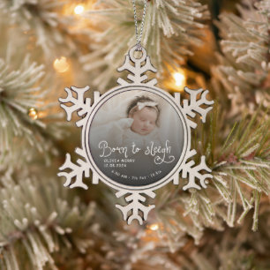 Geboren om babyfoto Geboorte Stats Kerstmis te sle Tin Sneeuwvlok Ornament