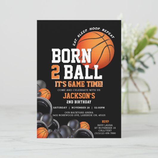 Geboren om bal 2e verjaardag basketbal uitnodiging (Staand voorkant)