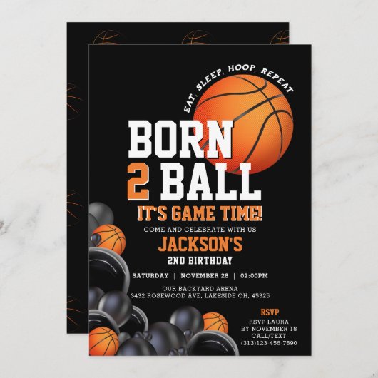 Geboren om bal 2e verjaardag basketbal uitnodiging (Voorkant / Achterkant)