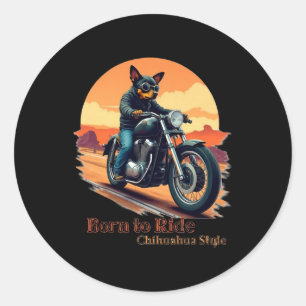 Geboren om Chihuahua-motorfiets kunstprint te rijd Ronde Sticker