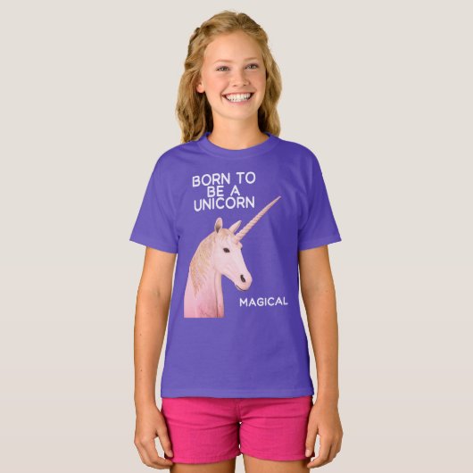 Geboren om een eenhoorn standbeeld hoofd en magisc t-shirt (Voorkant volledig)