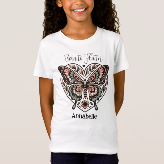 Geboren om Flutter Boho Butterfly White T-Shirt (Voorkant)