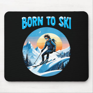 Geboren om grappig te skiën skibril berg winter muismat