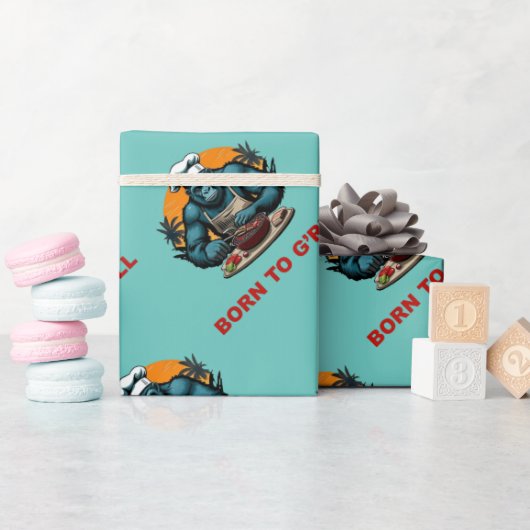 Geboren om G'rill BBQ Master Fun Pun te zijn Cadeaupapier (Baby Shower)