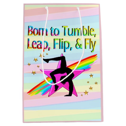 GEBOREN OM GYMNASTIEK CADEAU TAS TUMBLE MEDIUM CADEAUZAKJE (Voorkant)
