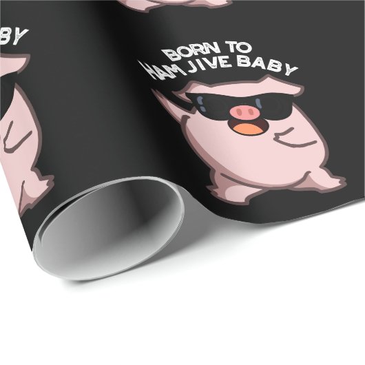 Geboren om Ham Jive Baby Funny Pig Pun Dark BG Cadeaupapier (Rol Hoek)