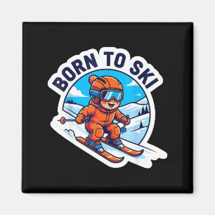 Geboren om kids skiën quote baby skiër jongens mei magneet