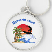 Geboren om Retro Sunset-surfster te surfen Sleutelhanger (Voorkant)