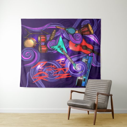 Geboren om rock abstracte muziek achtergrond Tapes Wandkleed (In Situ (horizontaal))