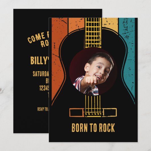Geboren om rock  gitaar verjaardagsuitnodiging kaart (Voorkant / Achterkant)