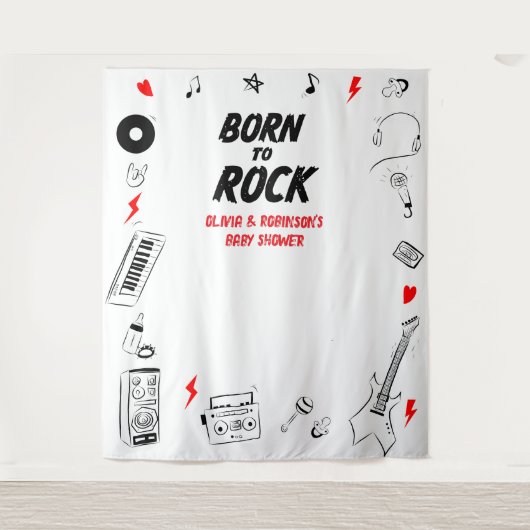Geboren om Rock Star Baby shower Photo Booth Achte Wandkleed (Voorkant)