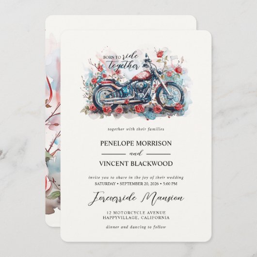 Geboren om samen te rijden bruiloft uitnodiging (Voorkant / Achterkant)