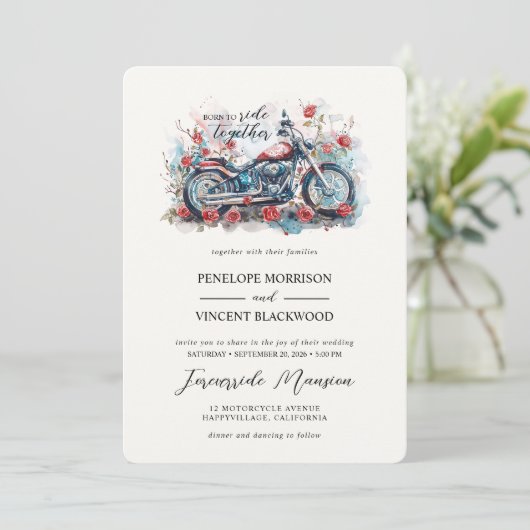 Geboren om samen te rijden bruiloft uitnodiging (Staand voorkant)