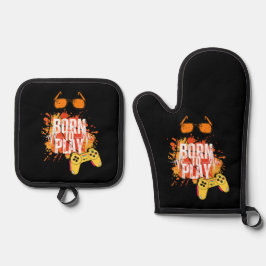 geboren om spelletjes te spelen ovenwant & pannenlap set