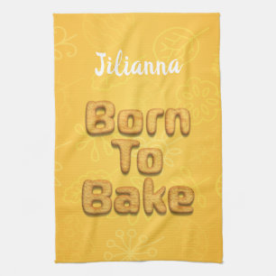 Geboren om te bakken koken brood typografie humor theedoek