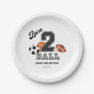 Geboren om te ballen sport thema jongen tweede ver papieren bordje