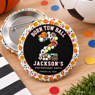 Geboren om te ballen sportthema jongen 2e verjaard ronde button 3,2 cm