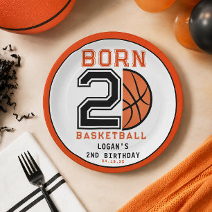 Geboren om te basketballen 2e verjaardagsfeestje papieren bordje