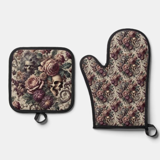 Geboren om te bloeien - Gotisch Victoriaans Ovenwant & Pannenlap Set (Voorkant)