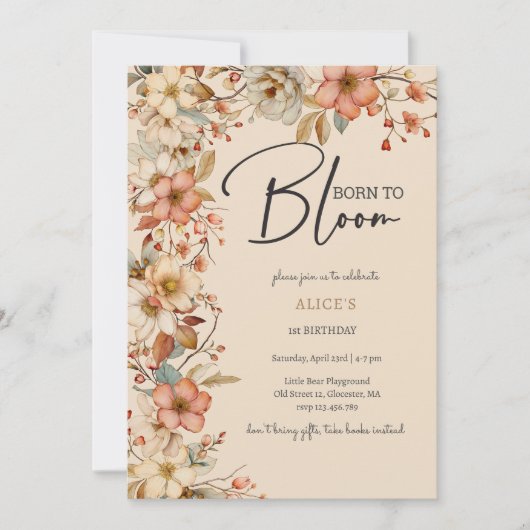 Geboren om te bloeien wilde boho bloemen kinderen kaart (Voorkant)