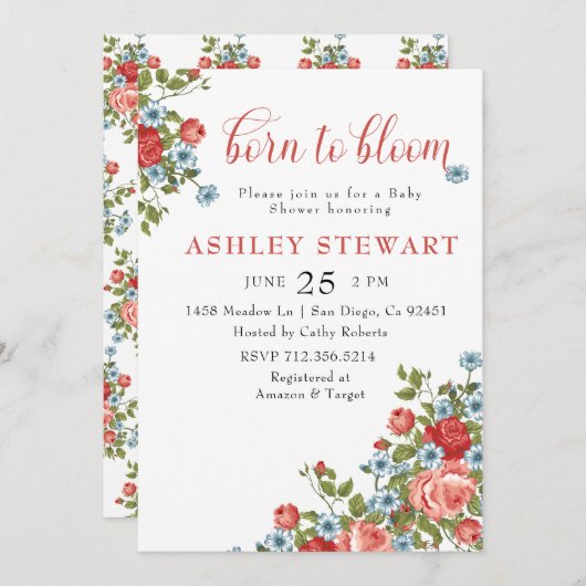 Geboren om te bloeien Wildflower Baby shower Kaart (Voorkant / Achterkant)