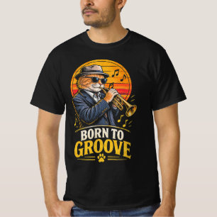 Geboren om te grooven Funny Cool Jazz Kat Trompett T-shirt