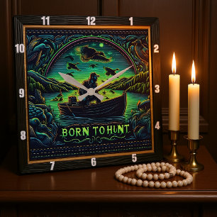 Geboren om te jagen bij zonsopgang vierkante klok