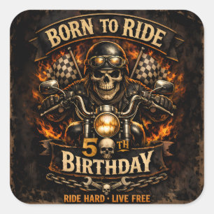 Geboren om te rijden 50e verjaardag Biker Skull St Vierkante Sticker