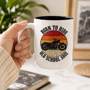 Geboren om te rijden Old School Soul Retro Biker M Tweekleurige Koffiemok