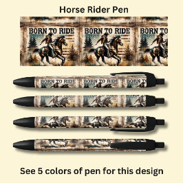 Geboren om te rijden, paard en ruiter zwarte inkt pen