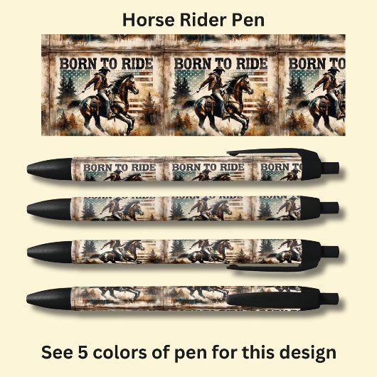 Geboren om te rijden, paard en ruiter zwarte inkt pen