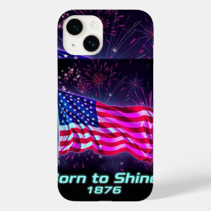 Geboren om te schitteren - 1776 Neon Glitch Amerik Case-Mate iPhone 14 Hoesje