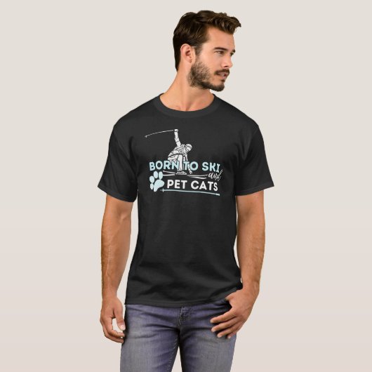 Geboren om te skiën en katten te aaien t-shirt (Voorkant volledig)