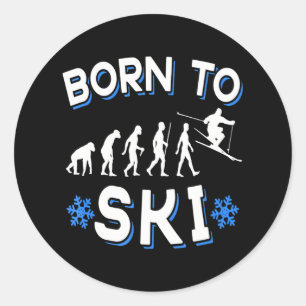 Geboren om te skiën ronde sticker