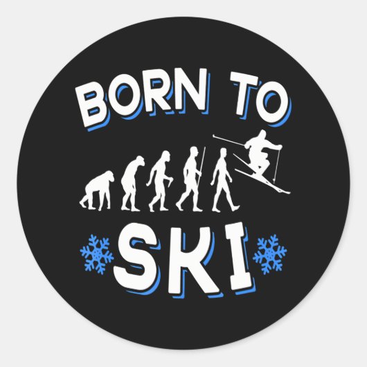 Geboren om te skiën ronde sticker (Voorkant)