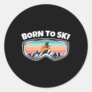 Geboren om te skiën - skiër Goggles als grappige s Ronde Sticker