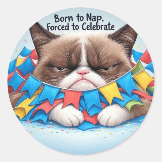 Geboren om te slapen, gedwongen om Grumpy Cat te v Ronde Sticker (Voorkant)