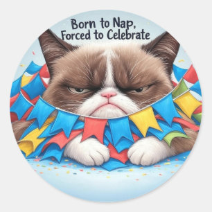 Geboren om te slapen, gedwongen om Grumpy Cat te v Ronde Sticker