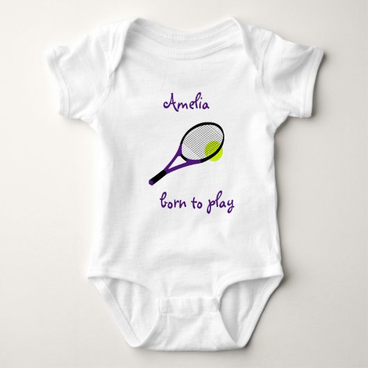 Geboren om te spelen, Tennis Ball en Racquet, Pers Romper (Voorkant)