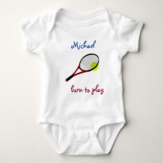 Geboren om te spelen, Tennis Ball en Racquet, Pers Romper (Voorkant)