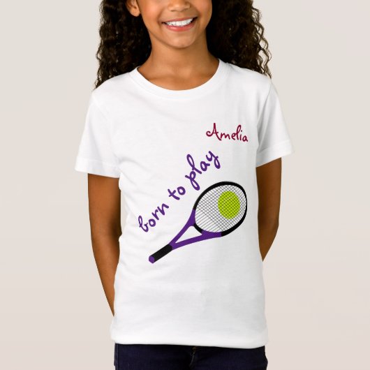 Geboren om te spelen, Tennis Ball en Racquet, Pers T-shirt (Voorkant)