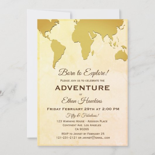 Geboren om te verkennen Avontuur Verjaardag World  Kaart (Voorkant)