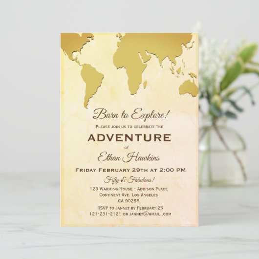 Geboren om te verkennen Avontuur Verjaardag World  Kaart (Staand voorkant)